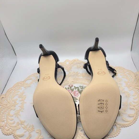 Michael Kors Simone Black Patent Leather Ankle Strap 9.5 Sandal Heels - Picture 4 of 4